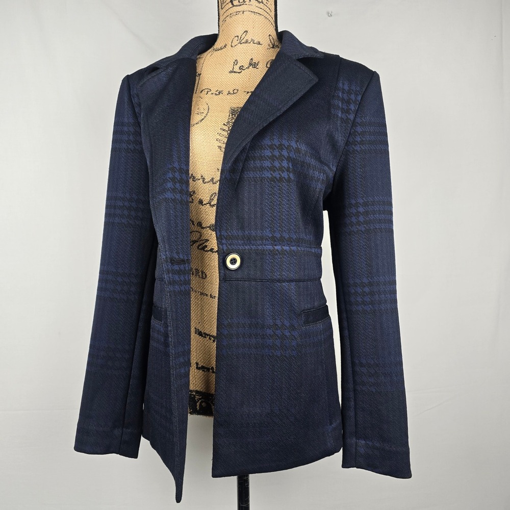 Cabi Regency Women's Blazer Navy Blue Black Plaid Single Button Career Jacket L - Picture 3 of 16